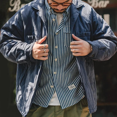 Maden Retro Diamond Plaid Quilted Cotton Jacket for Men Double-sided Peach Skin Fabric Winter Thickened Warm Coat Soft Thermal