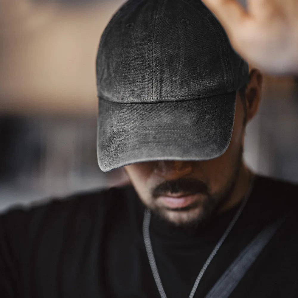 Maden Vintage frayed Baseball Cap Adjustable Gray Peaked Cap Twill Daily Versatile Hat for Men And Women's OOTD