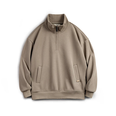 Maden Casual Half-Zip Stand Collar Fleece Sweatshirt Cleanfit Solid Pullover Warm Hoodies Men's Fall and Winter Top without Hood