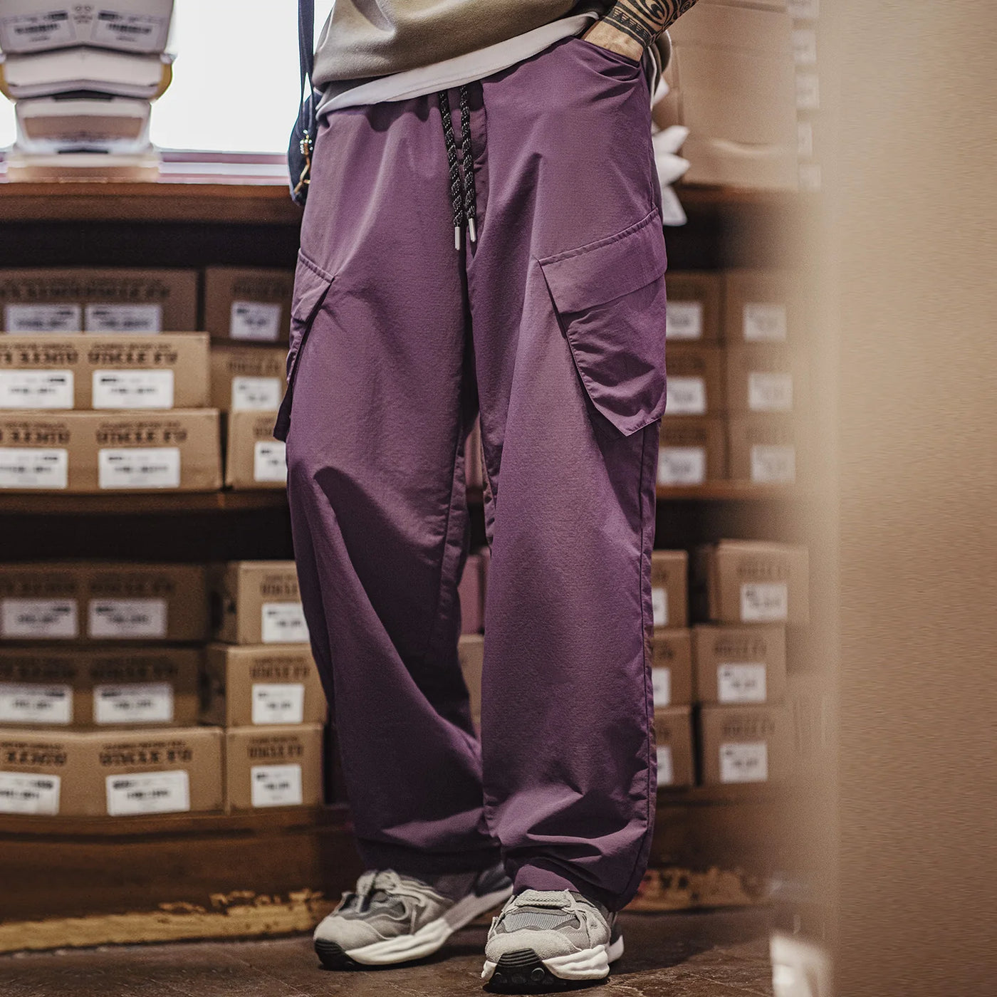 Maden Men's Outdoor Quick-Dry Cargo Pants Lightweight Water-Resistant Purple Hiking Trousers with Multi-Pockets Breathable Pants