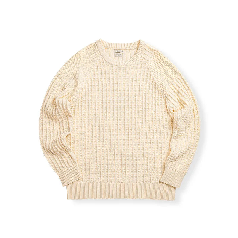 Maden Autumn Waffle Round Neck Knit Sweaters Casual Warm Solid Pullover Classic Fashion Loose Jumper for Men Tops Clothing