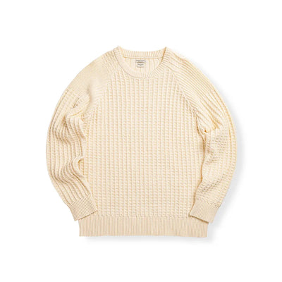 Maden Autumn Waffle Round Neck Knit Sweaters Casual Warm Solid Pullover Classic Fashion Loose Jumper for Men Tops Clothing