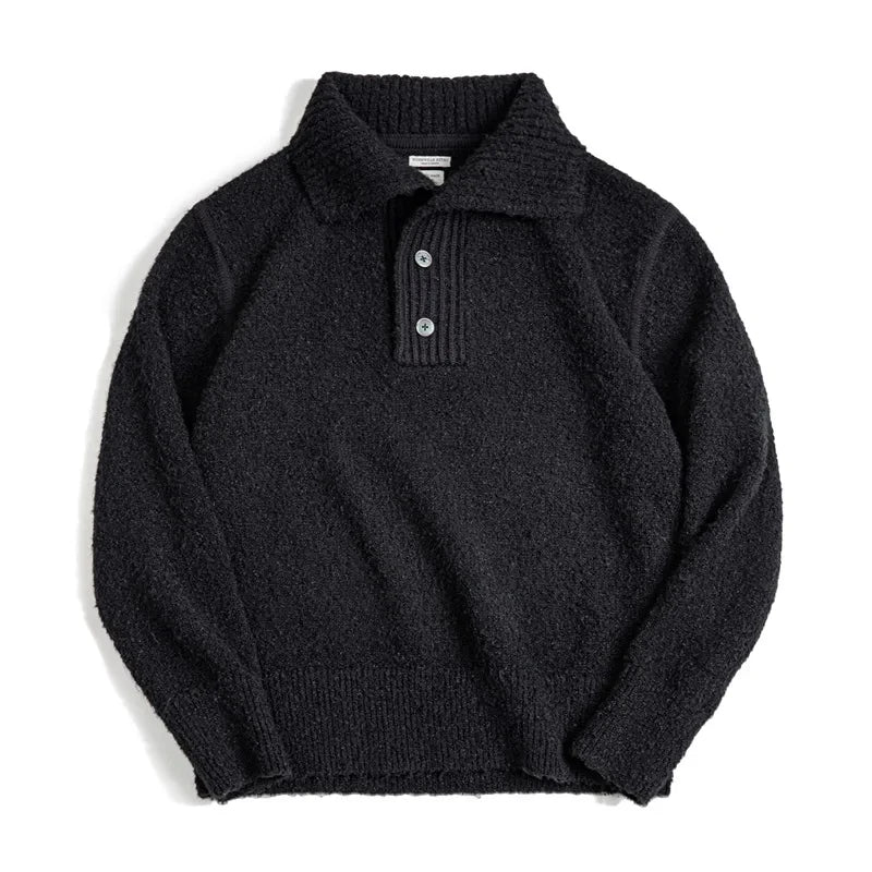 MADEN Men Heavyweight Knit Sweater 2024 Autumn Winter Long Sleeve Turn-down Collar Loop Yarn Polo Shirt Warm Pullover Knitwear