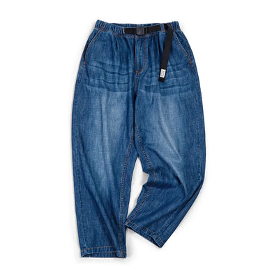 Maden Men Loose Casual Jeans 7.8OZ Washed Denim Mid Rise Stretchless Wide Leg Straight Pants Hombre Blue Jeans Plus Size