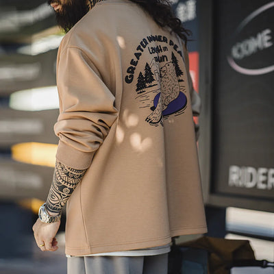 Maden Casual 3D Letter Print Illustration Pattern Design Sweater Loose Round Neck Long Sleeve for Top Men's Spring And Autumn