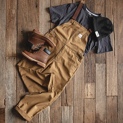 Maden Vintage Khaki Vintage Strap Pants Amekaji One Piece Pocket Straight Tube Sling Pants Men's Fashion