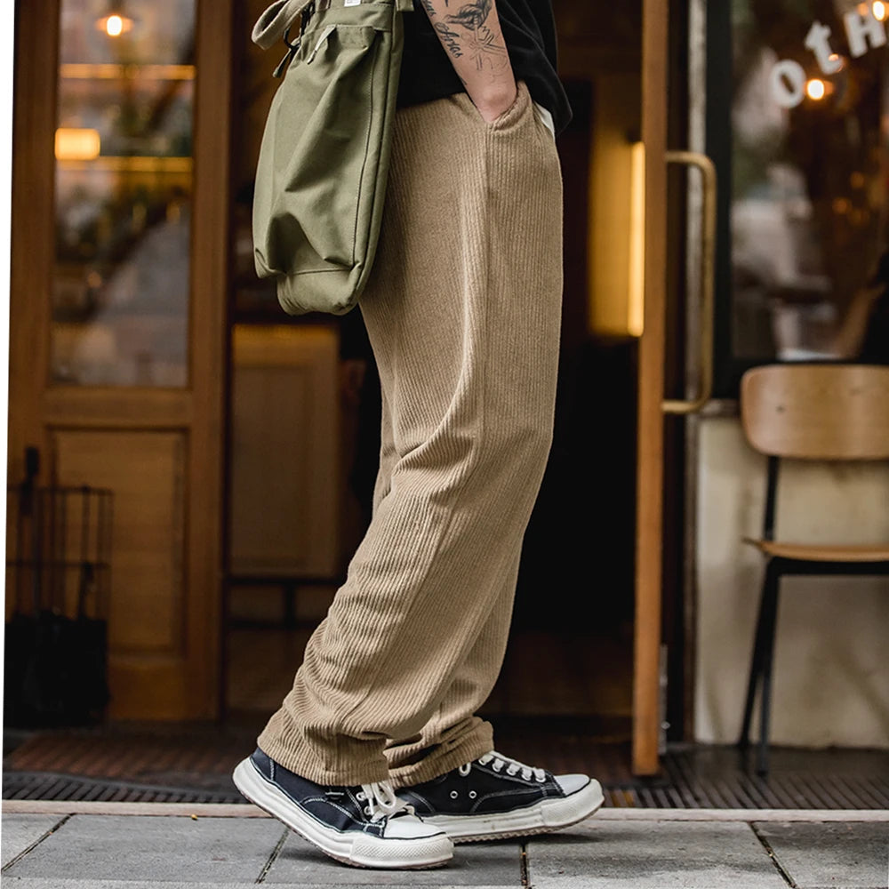 Maden Workwear Retro Knitted Elastic Waist Guard Pants Drawstring Sports Straight Tube Wide Leg Long Pants Men's Autumn