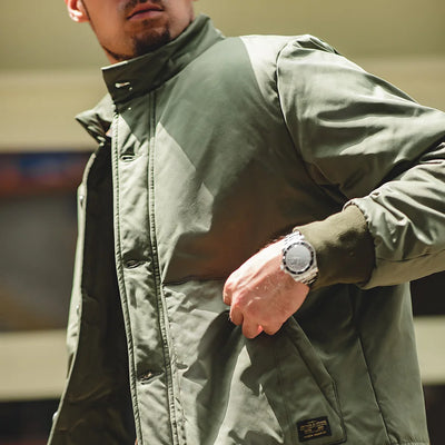 Maden Men's Improved A1 Bomber Jacket Stand-up Collar Thickened Cotton-padded Clothes Winter Windproof Warm Single-breasted Coat