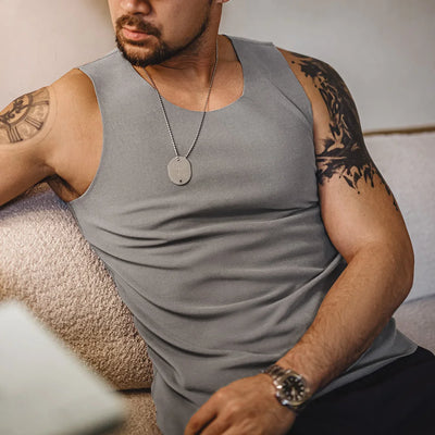 Maden New Casual Solid Color Tank Tops Inner Layer Basic Tops for Men's Versatile Seamless Vest Summer Slim Fit Sleeveless Vest
