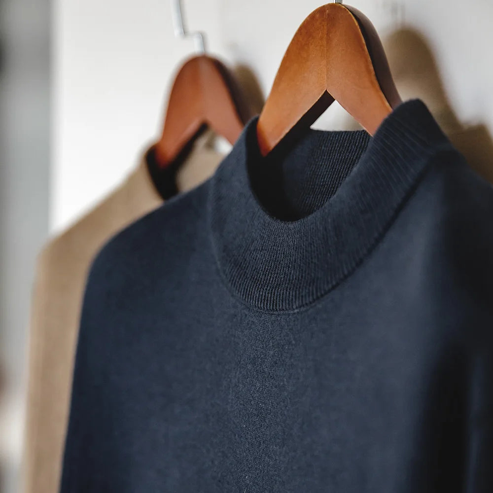 Maden Autumn Winter New Regular Fit 12 Gauge Sweater Men Half Turtleneck Pullovers Knitwear Solid Color Warm Bottom Shirt