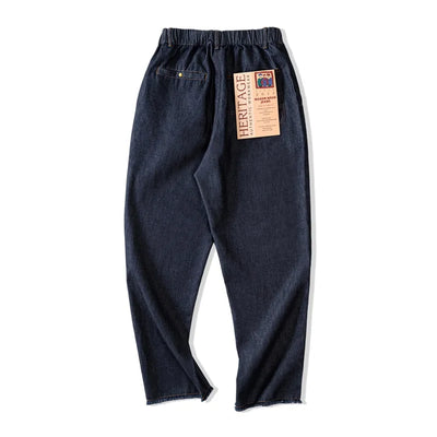 Maden Casual Lyocell Cool Comfort Jeans Men's Spring and Fall Washed Denim Relaxed Fit Trousers with Elastic Waist Vintage Pants