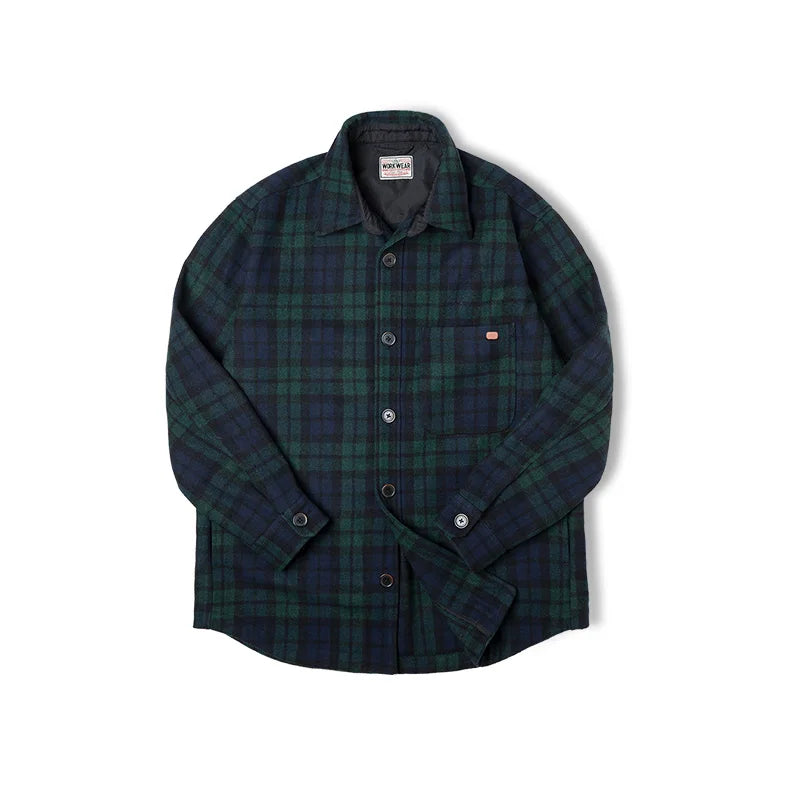 Traff Camisa de Lana a Cuadros Azul Verde Retro Americana