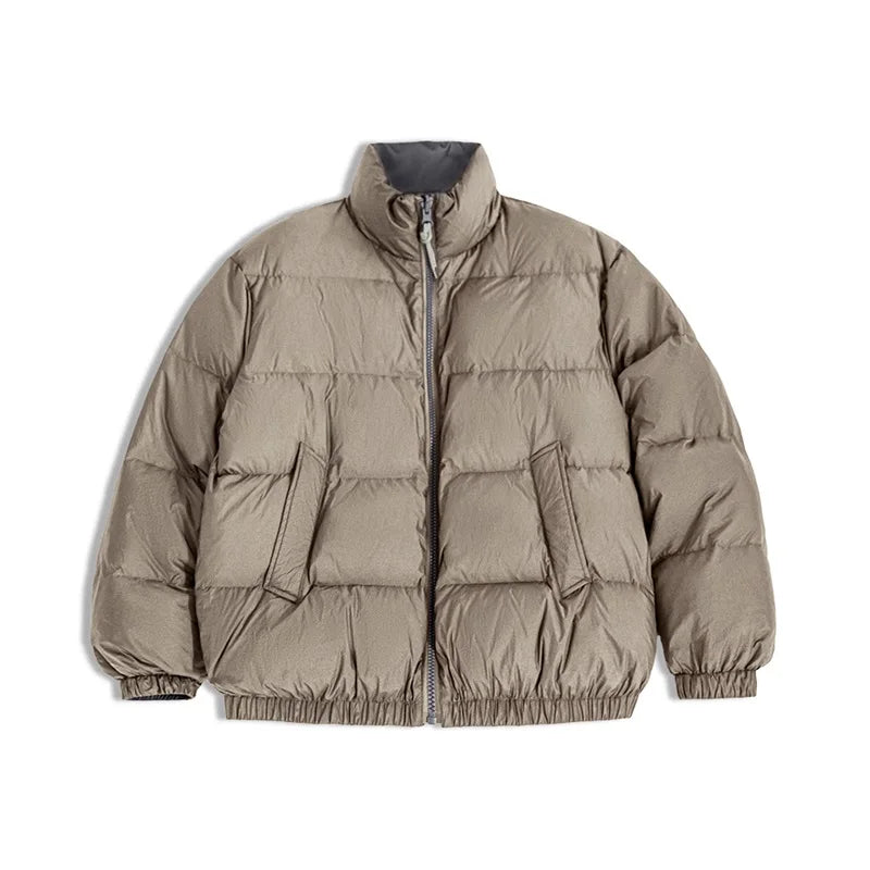 Maden Winter Reversible Down Jacket for Men White Duck Down Filling Versatile Stand-up Collar Warm Coat Mens Solid Color Jacket
