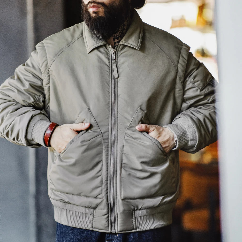 Maden Retro CWU-45P Pilot Jacket Grayish Green Warm Cotton-padded Coat Lapel Versatile Jackets Men's Autumn and Winter Outerwear