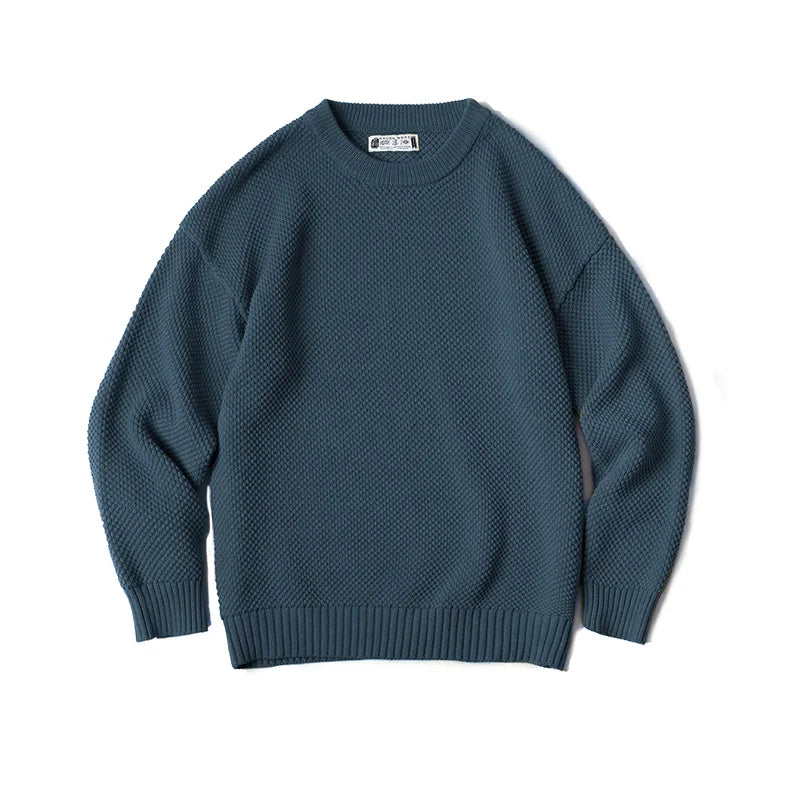 Maden Workwear Men's Vintage Heavyweight Grey Pineapple Pattern Sweater Thickened Round Neck Lazy Autumn Knit