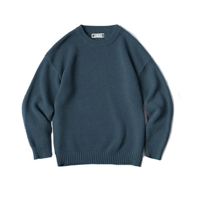 Maden Workwear Men's Vintage Heavyweight Grey Pineapple Pattern Sweater Thickened Round Neck Lazy Autumn Knit