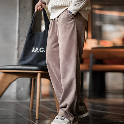 Maden New Casual Solid-color Elastic-waist Sweatpants Loose Straight Pants for Men's Autumn and Winter Versatile Sports Trousers