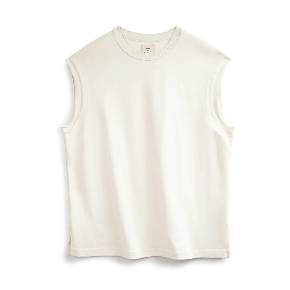 Maden Heavyweight Knitted Broad Shoulder Vest Sports Cotton Solid Sleeveless T-shirt for Men's Summer Tops Tee