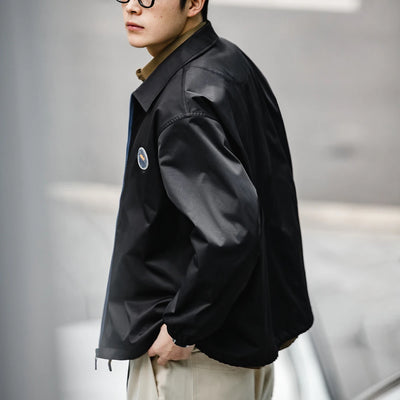 Maden Men Stadium Jackets Autumn Windproof and Wrinkle-resistant Coats Blue and Yellow Color Collision Zipper Streetwear Jackets