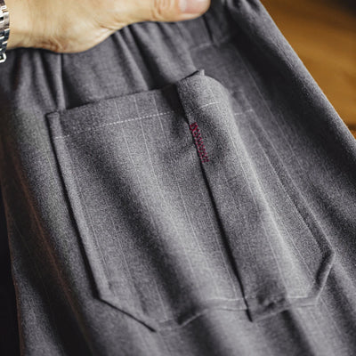Maden Men's Vintage Vertical Striped Suit Shorts Men's Summer Elastic Waist Straight Leg Office Shorts Business Casual Pants