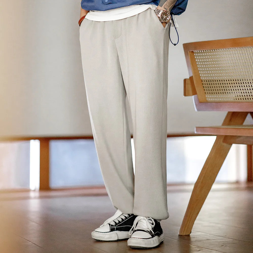 Maden Spring Solid Color Waffle Pants Men Sports Sweatpants Modal Straight Leg Pants Casual Trousers Plus Size Loose Pants 3XL