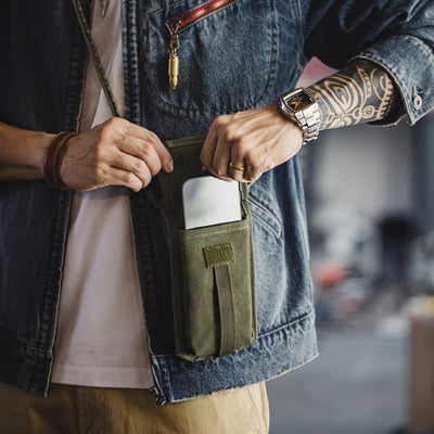 Maden Men's Vintage M-16 Military Green Mini Bag Crossbody Bags Casual Phone Bag Detachable Coin Purse for Men and Women
