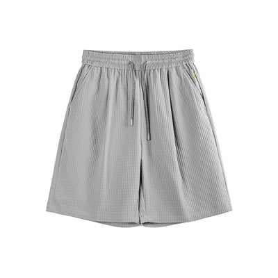 Maden Men's Summer Shorts Wrinkle-Resistant 3D Grid Pattern Straight-Fit Bermuda Shorts with Elastic Waist Short Pants