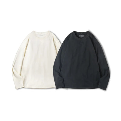 Maden Basic Long Sleeve Cotton T-shirt for Men Beige Round Collar Bottom Shirts Spring and Autumn Inner Sweatshirt Men's T-shirt