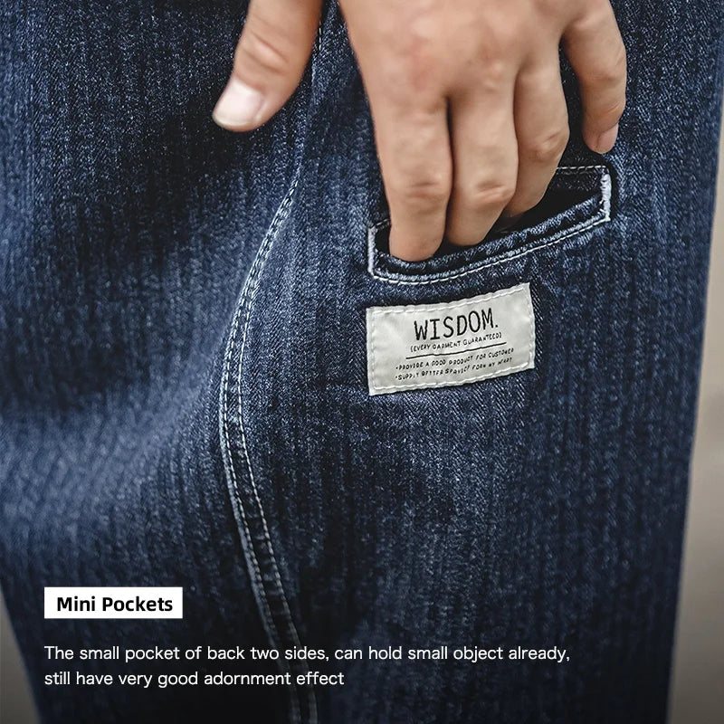 Maden Tapered Denim Jeans for Men Mid-waist Loose-fit Harem Pants Autumn Leisure Streetwear Blue Jeans YKK Metal Zippers