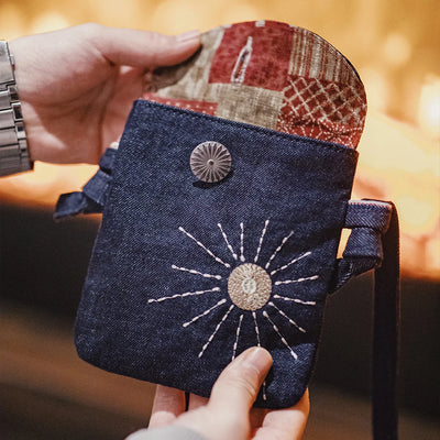 Maden Vintage Embroidered Denim Messenger Bag Ethnic Style Patchwork Denim Mobile Phone Bags Unisex Versatile Small Accessory