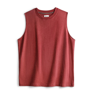 Maden Retro Aged Men's Summer Tank Tops Cotton Breathable Sports Fitness Vest Solid Color Sleeveless T-shirt for Base Layers