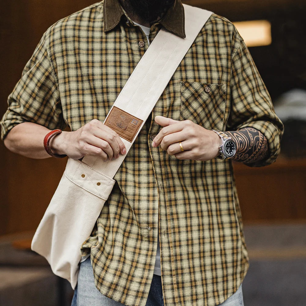 Maden Vintage Motorcycle Newsboy Bag Large-Capacity Canvas Messenger Bag with Printed Letters Versatile Crossbody Bags for Men