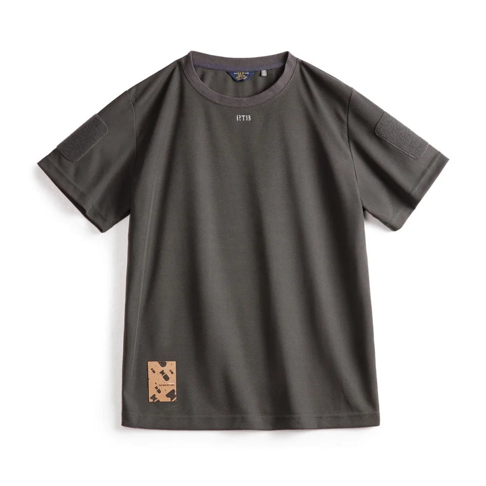 Maden Men's Short Sleeve T-Shirts with Badge attaching Design Breathable Sweat wicking Training Tees Casual Tops for Summer