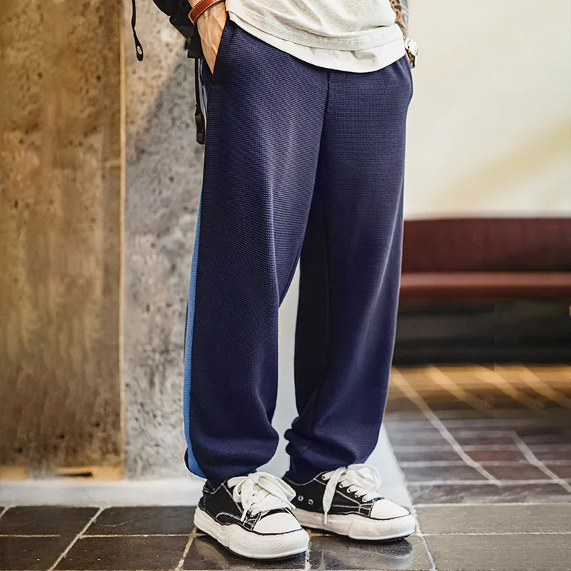 Maden Men's Contrast Joggers Pants Waffle Knit Training Pants with Elastic Cuffs & Drawstring Waist Navy Blue Casual Sweatpants