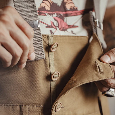 Maden Men's Vintage Heavyweight Khaki Overalls Loose Fit Jumpsuit with Wide Leg Adjustable Straps Workwear Pants for Spring Fall