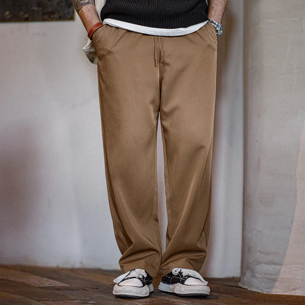 Maden Easypants Casual Pants Iron-free Anti-wrinkle Loose Straight Fit Solid Elastic Waistband with Pocket Design, Trousers