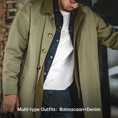 Maden Workwear Men's Autumn American Casual Contrast Windbreaker Heavyweight Loose Mid length Thin Coat