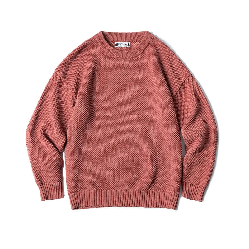 Maden Workwear Men's Vintage Heavyweight Grey Pineapple Pattern Sweater Thickened Round Neck Lazy Autumn Knit