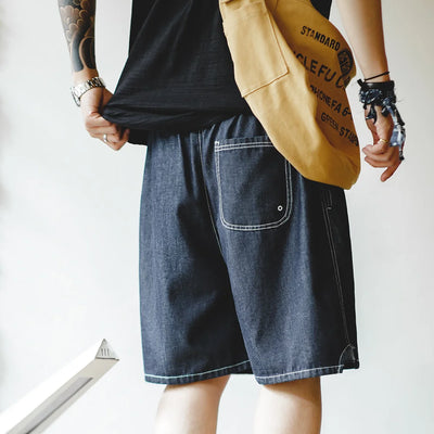 Maden Vintage Cool-Touch Denim Shorts Men's Summer Lightweight Straight Leg Elastic Waist Jeans Shorts Breathable Casual Bottom