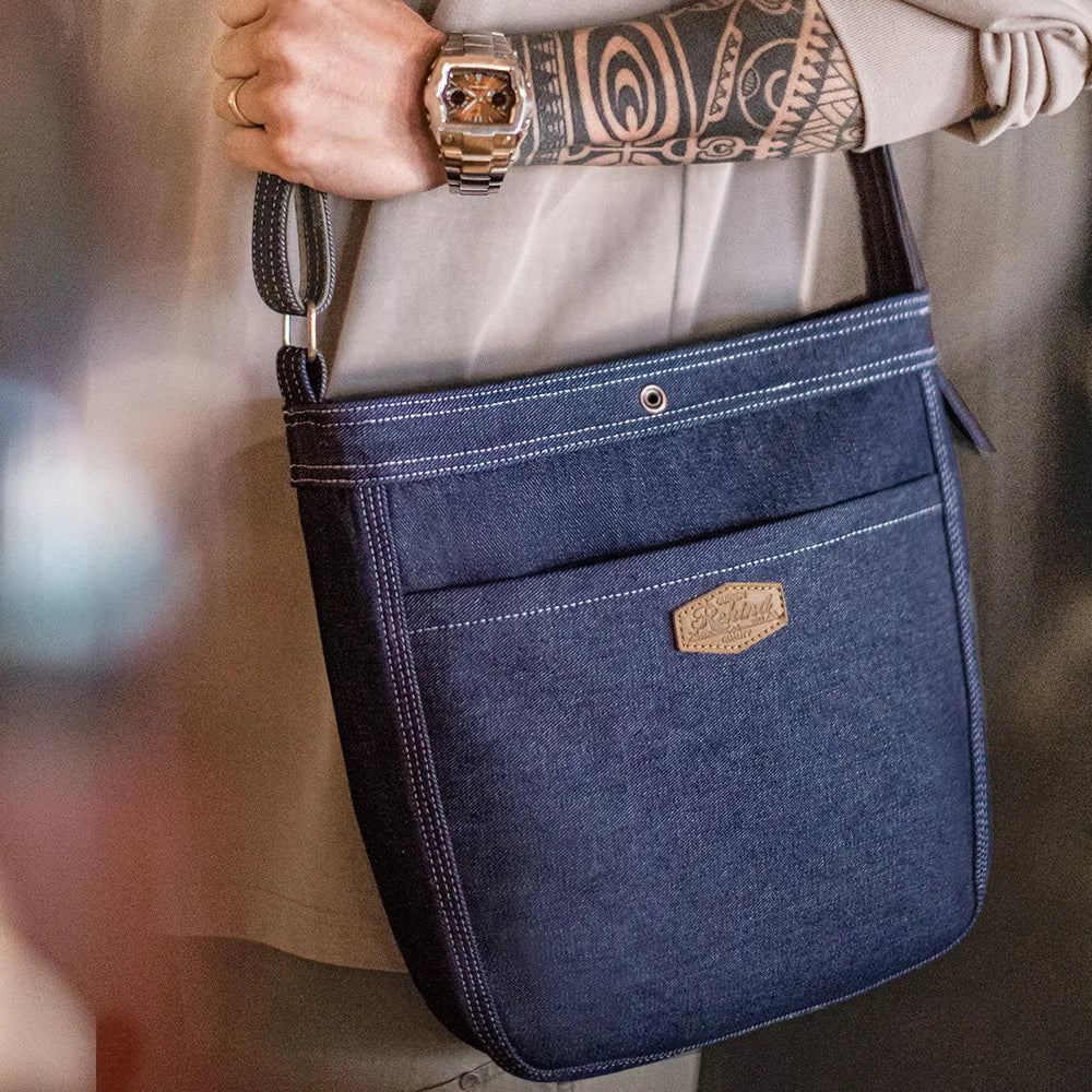 Maden New Retro 9.6oz Denim Washed Cowboy Bag Adjustable Blue Messenger Shoulder Bag Newsboy Unisex Style Bags for Daily
