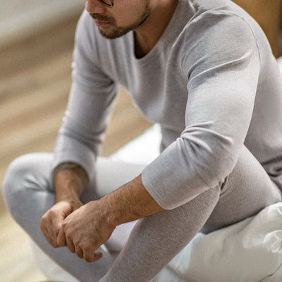 Maden Men's Seamless Thermal Underwear Set Elastic Slim Inner Wear Underwear O-neck Long Sleeve Thermal Suit for Fall and Winter