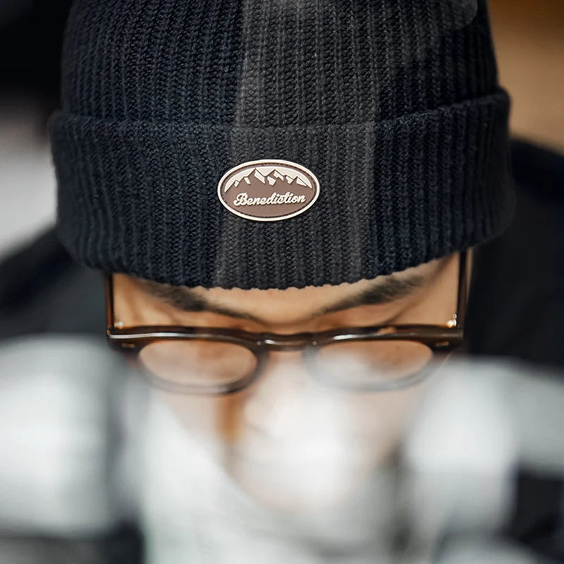 Maden Winter Knitted Wool Caps Men's Vintage All-match Melon Skin Hat Thick Casual Bonnet Unisex Cap Warmer Female Beanie Hats