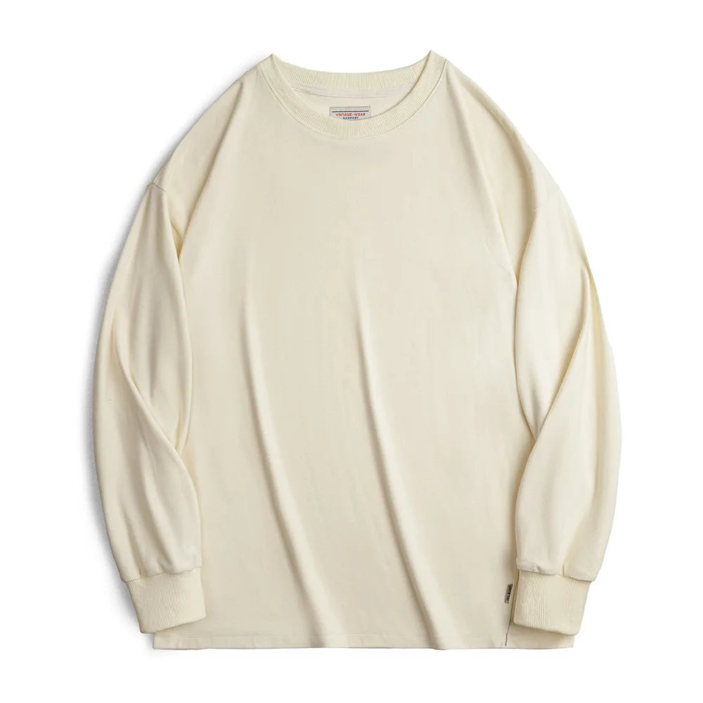 Maden Men's Warm Double-Sided Brushed Fleece Long-Sleeve T-Shirt Basic Loose Fit with Classic Ribbed Crew Neck Tops for Autumn