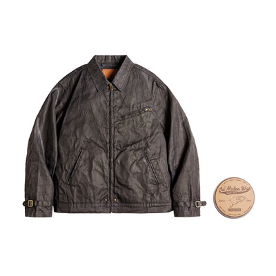 Maden Men's Vintage IV Oil Waxed Canvas Jacket Lapel Zipper Short Outerwear Classic Slim Fit for Men's Spring and Fall Jacket