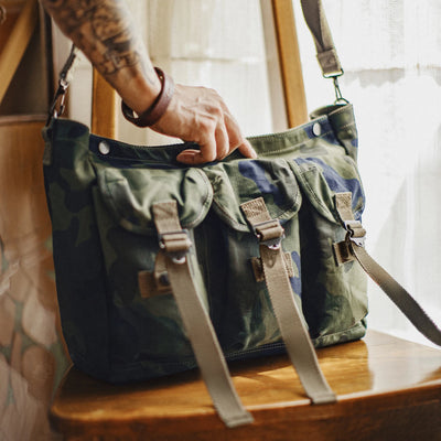 Maden Vintage Men's Tactical Crossbody Bag Camouflage Cotton Messenger Bag Large Capacity Outdoor Jungle Training Shoulder Pack
