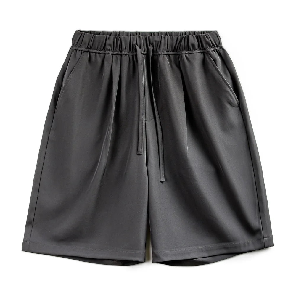 Maden Casual Easypants Shorts No-ironing Anti-wrinkle Drape Loose Straight with Elastic Waist Five-quarter Pants for Men