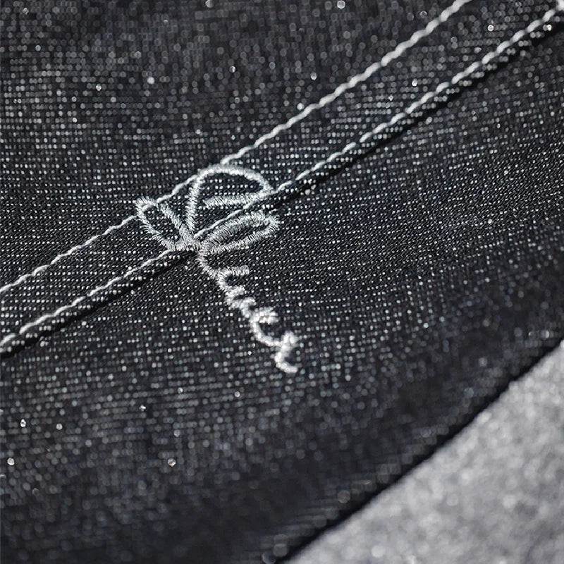Maden Vintage 13oz Selvedge Raw Denim Jeans Straight Silver Jeans with Zipper Fly Subtle Shimmer Pants for Men's Autumn Trousers