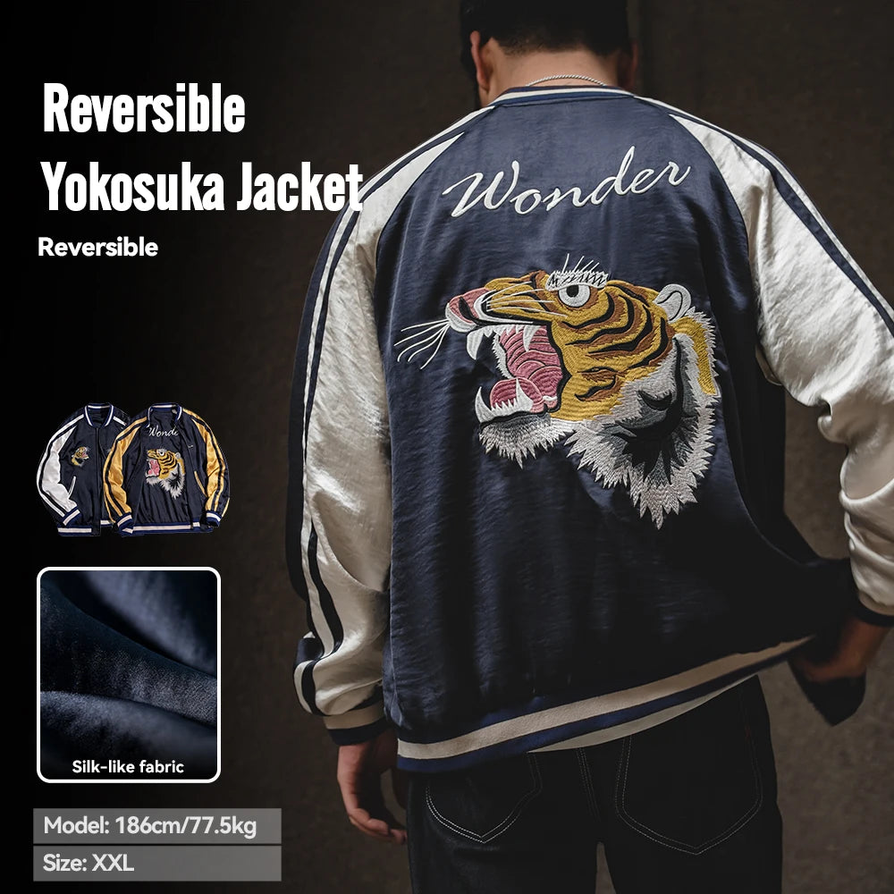 Maden Retro Reversible Yokosuka Jacket Tiger Embroidered Iron-Free Drape Jacket Men's Spring and Fall Trendy Patchwork Outwear