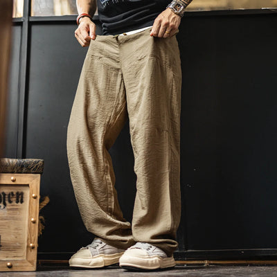 Maden Men's Vintage Chino Pants Lightweight Linen-Blend Trousers with Elastic Waist Casual Khaki Baker Pants for Summer and Fall