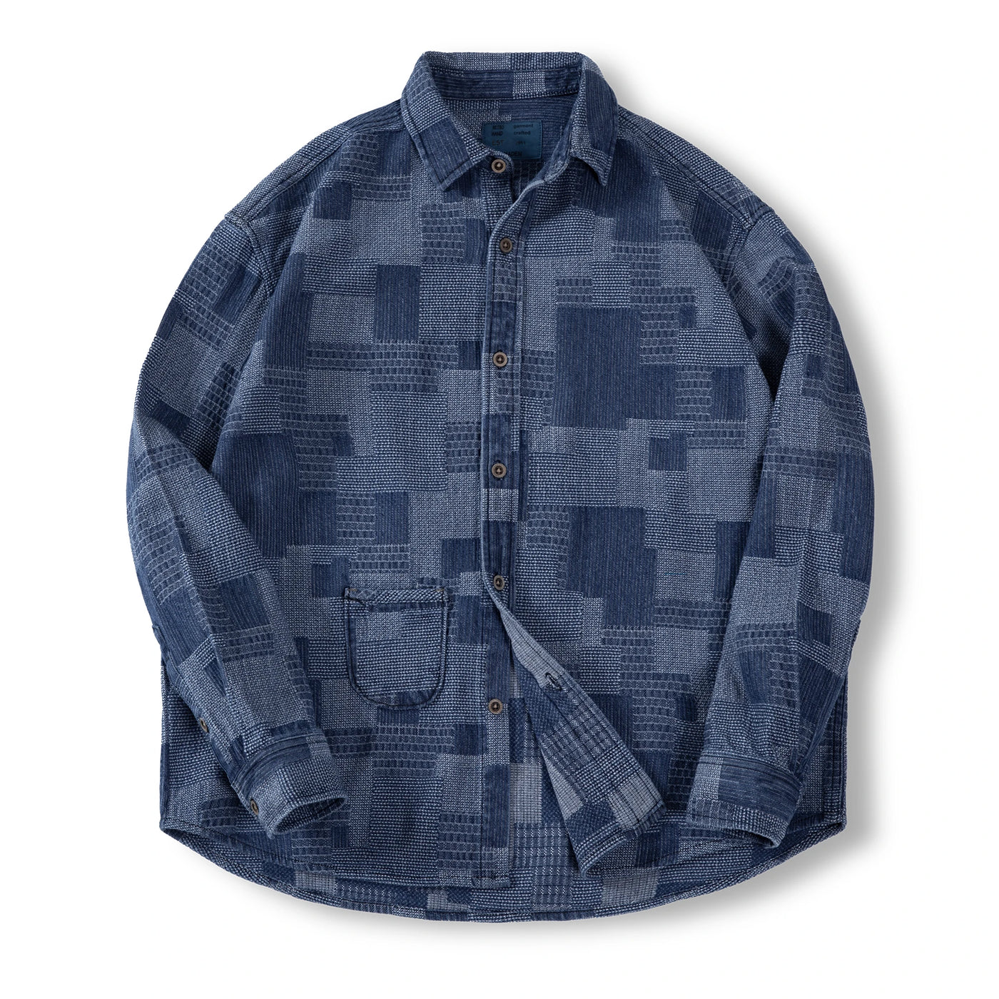 Maden Retro Boro Cloth Denim Shirts with Lapel Collar Patchwork Design Long-sleeved Shirt for Men's Spring and Autumn Tops